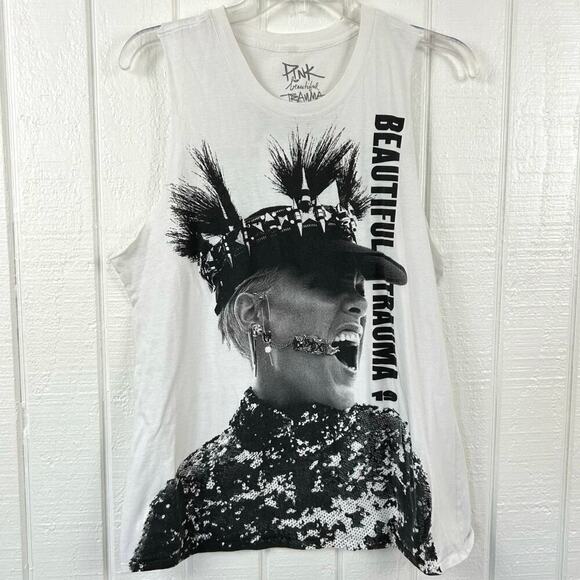 Pink Women’s Beautiful Trauma World Tour 2019 Graphic Tank Top White Size XL - Picture 5 of 5